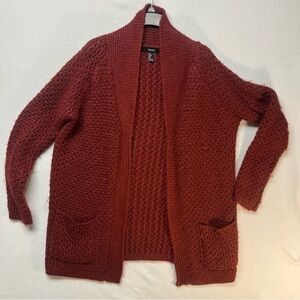 Forever 21 Open-Front Chunky Knit Cardigan - Deep Rust